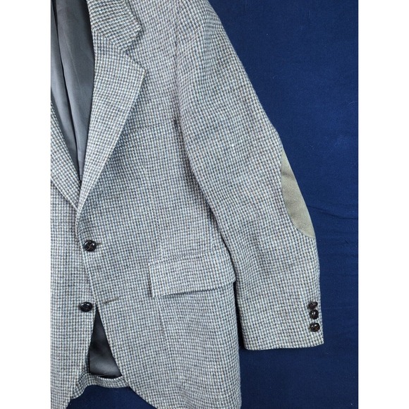 Tweed Speckled 42R Brown Blue/Grey Sport Coat w/ Elbow Patch VTG Leather Button - Picture 4 of 15